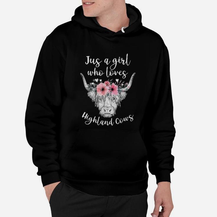 Just A Girl Who Loves Highland Cows Cute Cow With Flower Hoodie