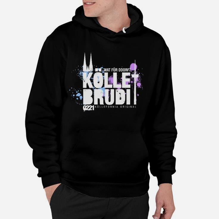 Kölle Brudi Hoodie: Stadtsilhouette & Spruch-Design, Schwarzes Tee