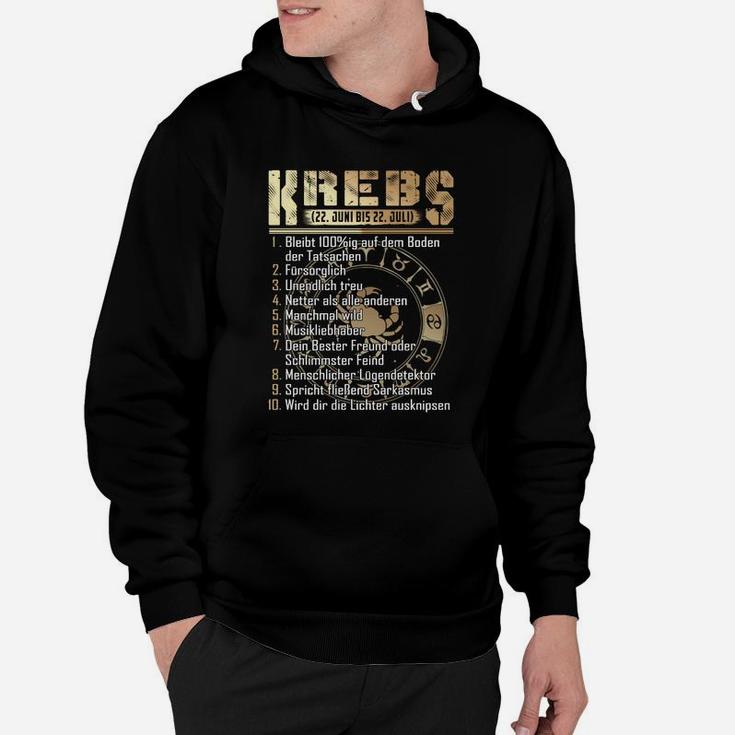 Krebs Sternzeichen Hoodie mit goldfarbenen Eigenschaften, Geburtstag