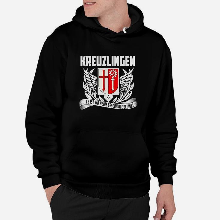 Kreuzlingen Flügel-Wappen Hoodie, Schwarz mit Stolz-Motto Design