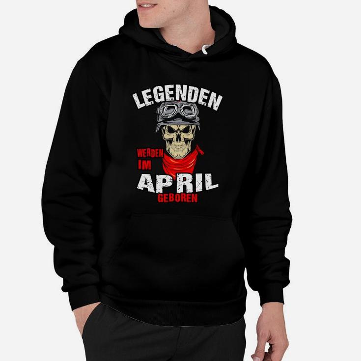 Legenden Geboren im April Hoodie, Schwarzes Skull-Design Tee