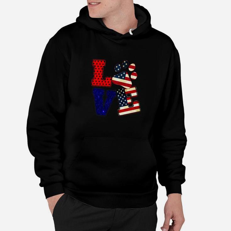 Love Dog Paw American Flag For 4th Of July Day Premium Hoodie