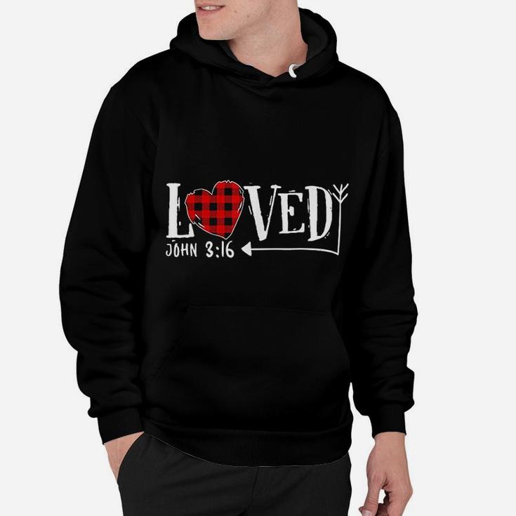 Loved John 3 16 Red Plaid Heart Christian Valentine's Day Hoodie