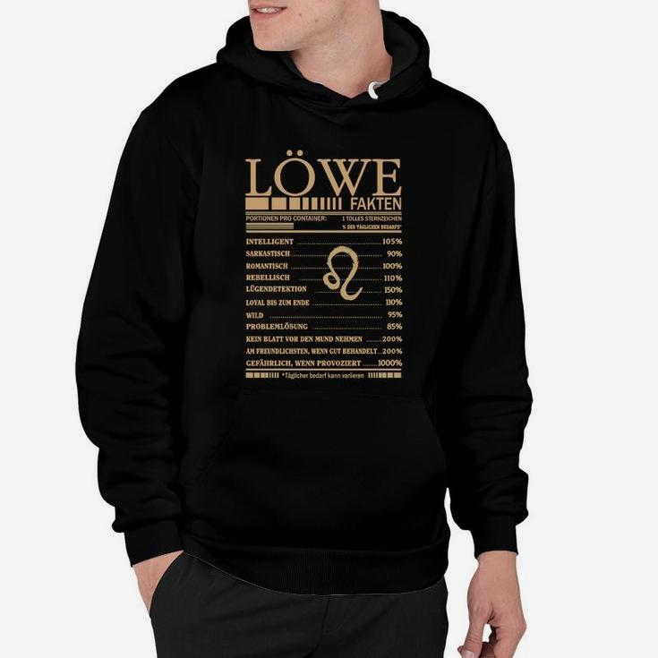 Löwe Fakten Hoodie in Schwarz mit goldener Schrift und Grafik