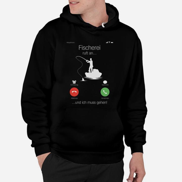 Lustiges Angler Hoodie Fischerei Ruft An...Ich Muss Gehen! mit Angelruten-Design