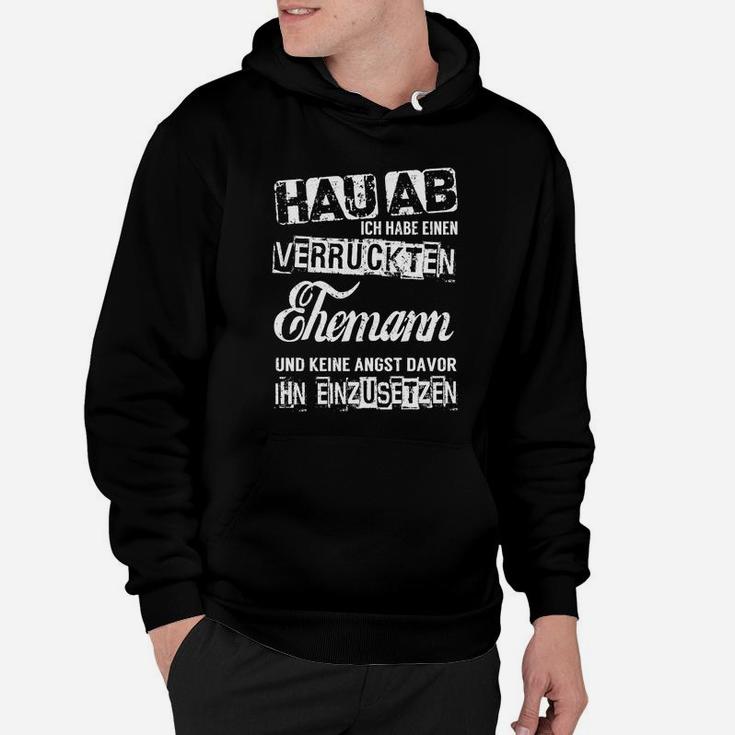 Lustiges Damen Hoodie Verrückter Ehemann, Schwarzes Spruch-Hoodie