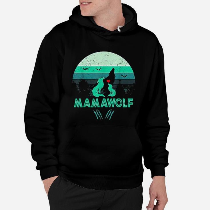 Mamawolf Funny Wolf Mama Retro Vintage Sunset Hoodie
