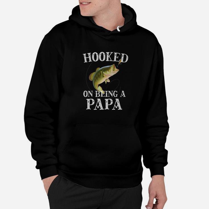 Mens Hooked On Being A Papa Quote Funny Fishing Grandpa Gift Premium Hoodie