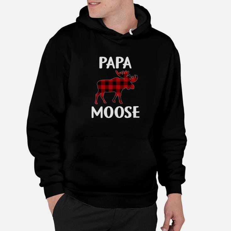 Mens Papa Moose Matching Family Christmas Shirt Plaid Pajama Hoodie