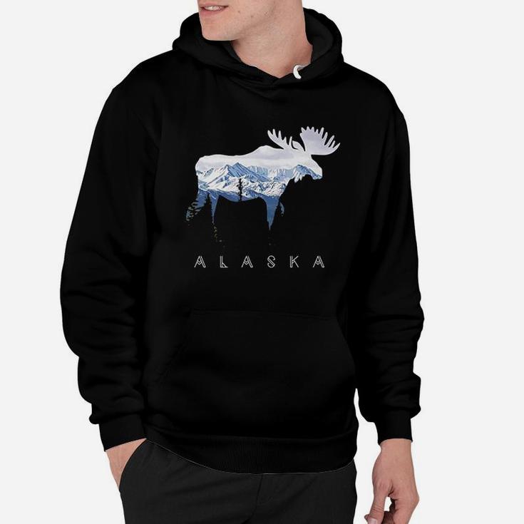 Moose Snowy Mountain Alaskan Tourist Or Resident Hoodie