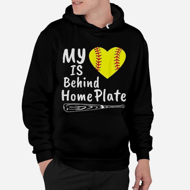 My Heart Is Behind Home Plate Softball Proud Mom Dad Gift Hoodie