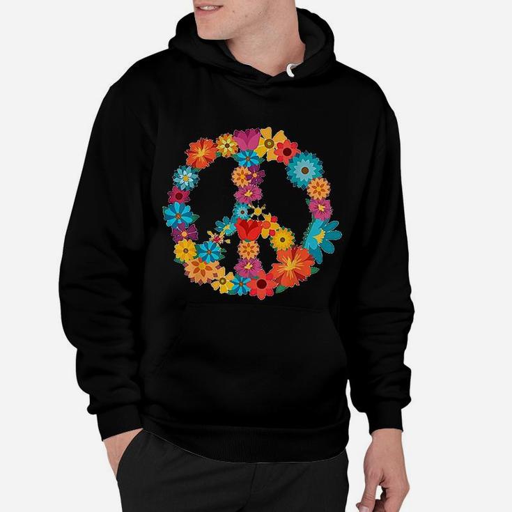 Peace Love 60s 70s Hippie Costume Colorful Flowers Hoodie