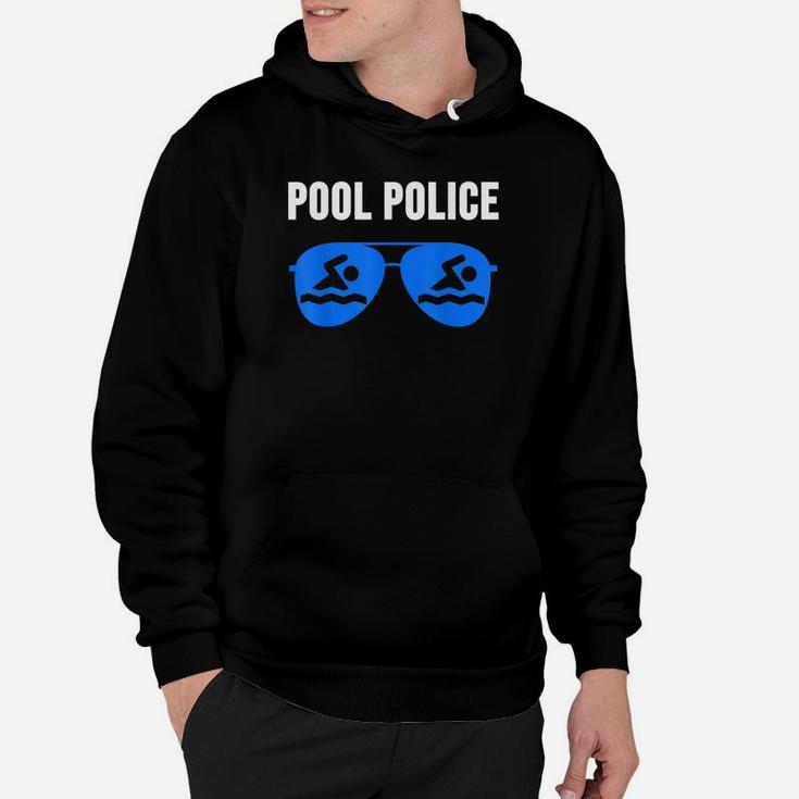Pool Police Schwarzes Hoodie, Blaue Sonnenbrillen-Design