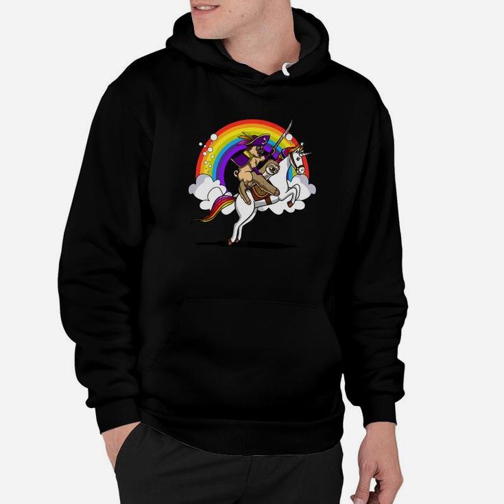 Pug Dog And Sloth Riding Unicorn Magical Rainbow Hoodie