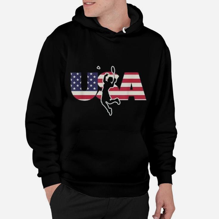 Retro Usa Badminton American Gifts For Us Badminton Player Hoodie