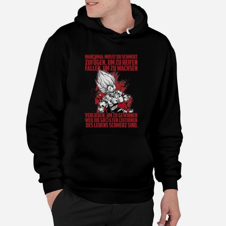 Schwarzes Anime-Charakter Hoodie mit inspirierendem Zitat, cooles Design