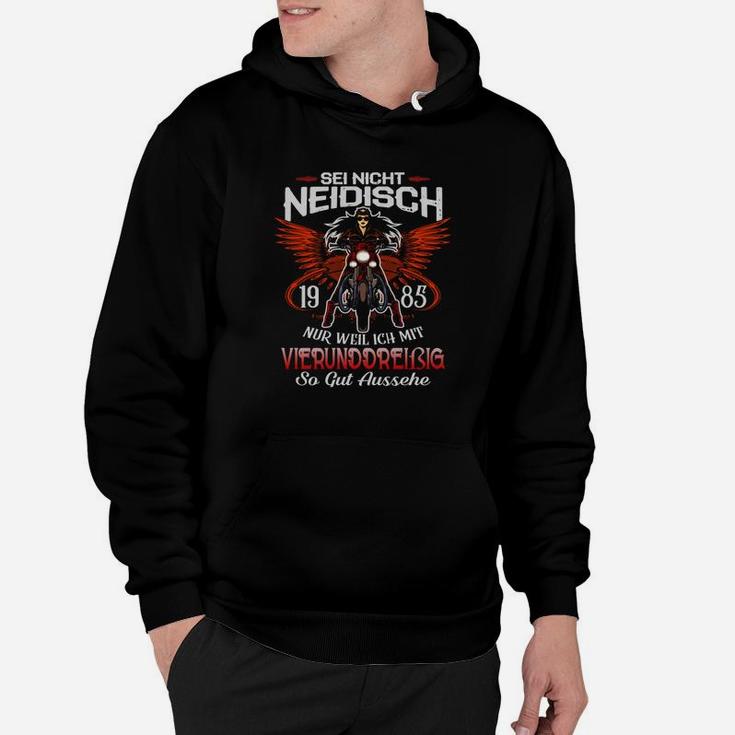 Schwarzes Biker Hoodie Jahrgang 1985, Lustiger Spruch Motiv