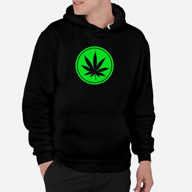 Schwarzes Cannabisblatt Hoodie im Kreisdesign, Grün Motiv Tee