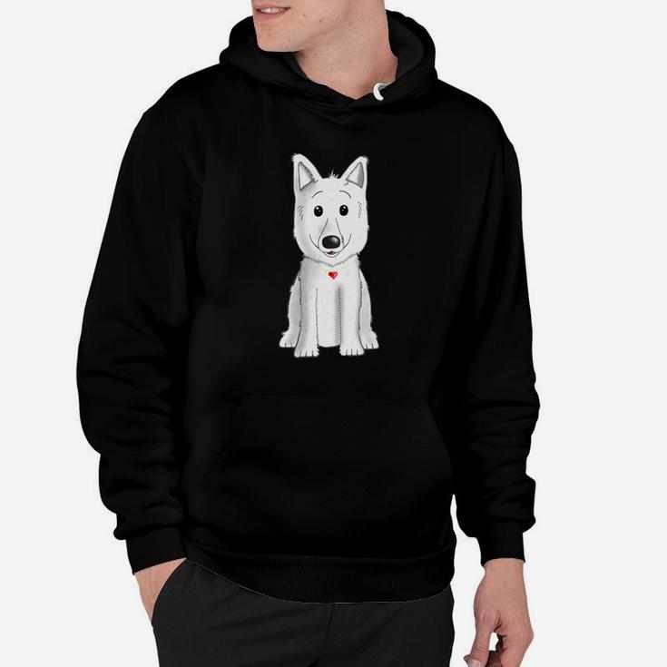 Schwarzes Cartoon-Hund Hoodie mit Rotem Halsband, Lustiges Tee