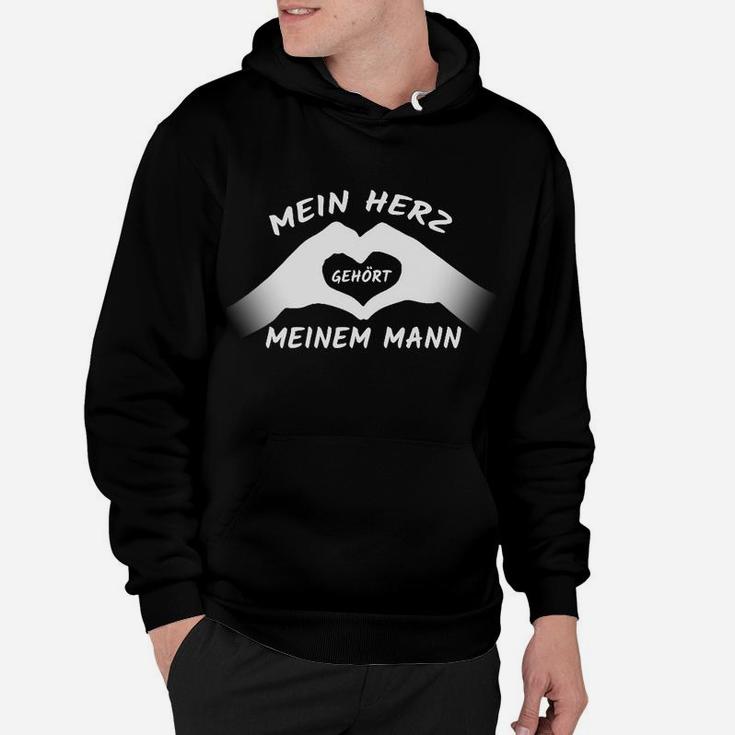 Schwarzes Damen Hoodie: Mein Herz Gehört Meinem Mann Aufdruck