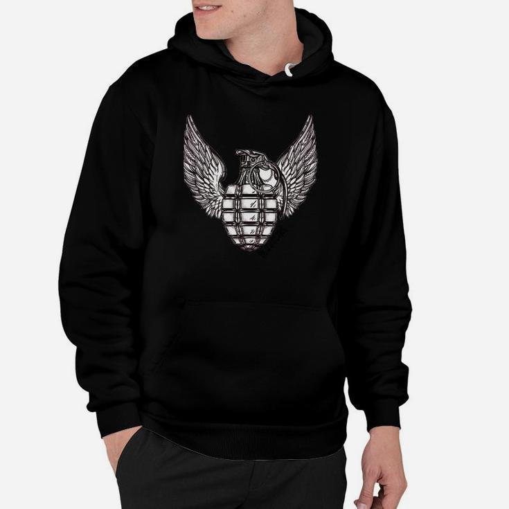 Schwarzes Herren Hoodie mit Adler und Granaten Design, Militärstil Mode