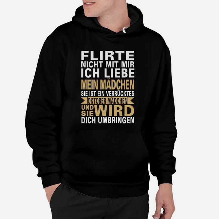 Schwarzes Herren Hoodie Oktober Mädchen Warnung, Lustiges Motiv