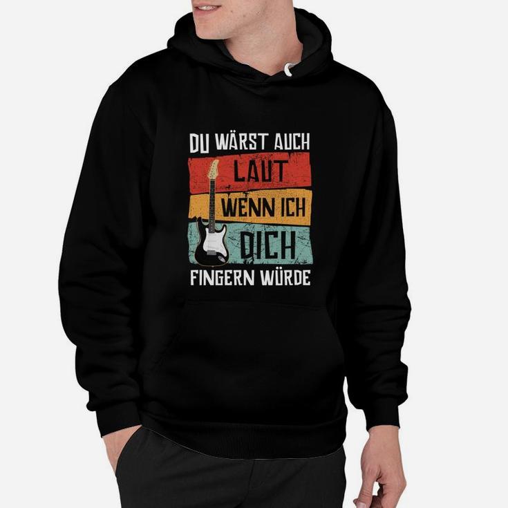 Schwarzes Hoodie mit Gitarrenmotiv und lustigem Spruch für Musikfans