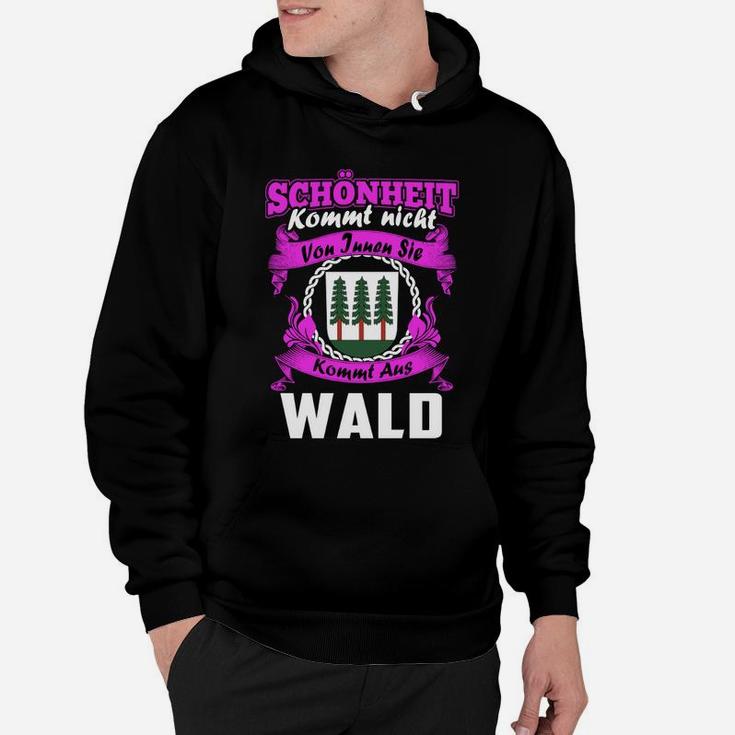 Schwarzes Hoodie mit Naturmotiv, Spruch über Waldschönheit