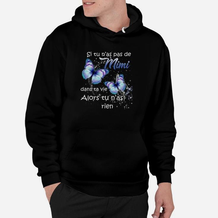 Schwarzes Hoodie mit Schmetterling, Spruch für Mimi, Französisches Design