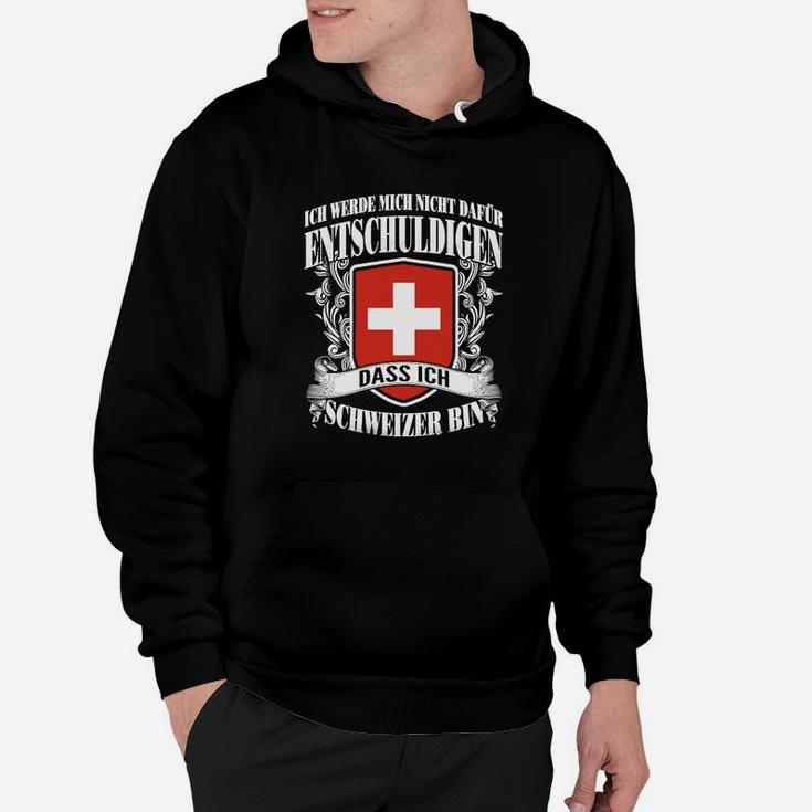 Schwarzes Hoodie mit Schweizer Kreuz, Stolz Schweizer zu sein Spruch