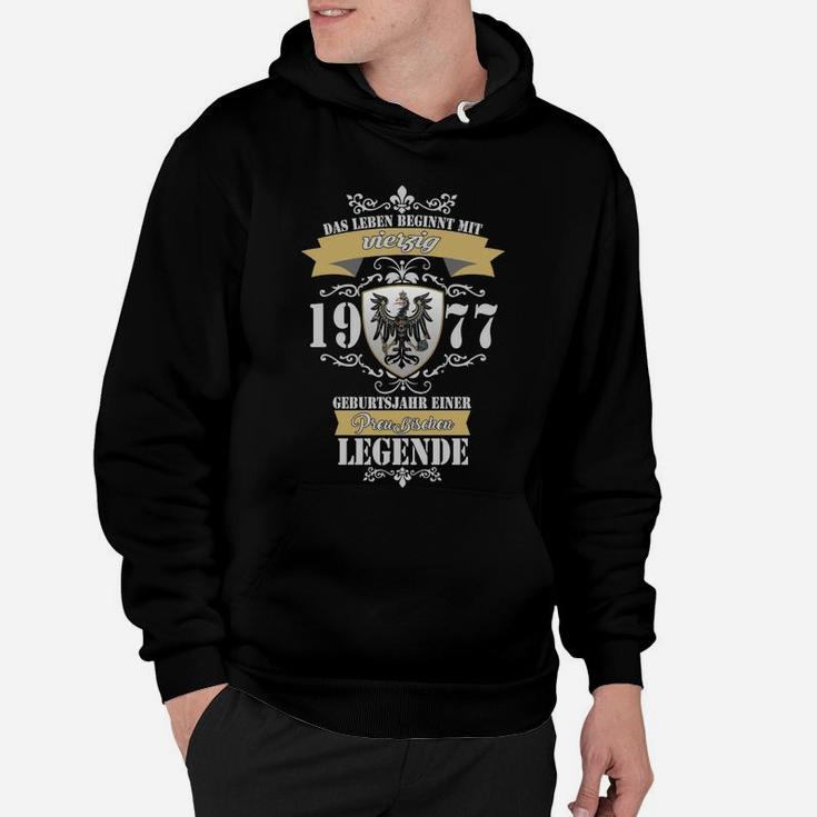 Schwarzes Löwenwappen Geburtstagsjahr Hoodie, Legenden-Spruch