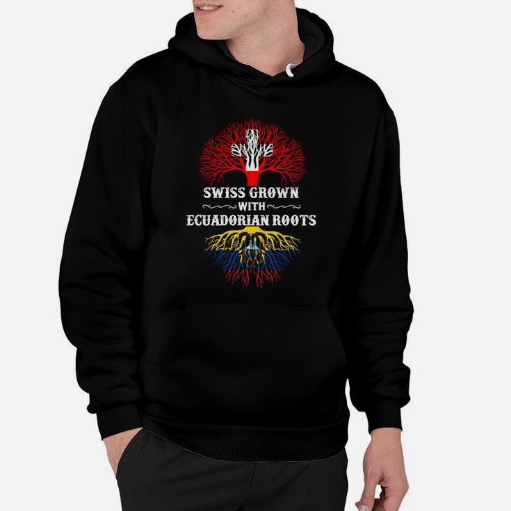 Schweizer Ecuadorianische Wurzeln Hoodie, Schwarz mit Design