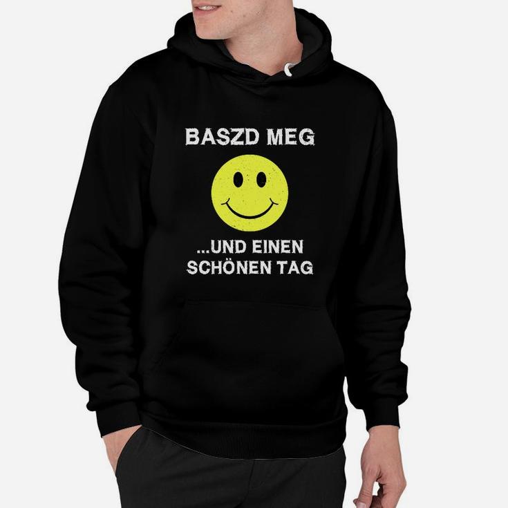 Smiley-Grafik Schwarzes Hoodie mit Provokativem Spruch, Trendy Tee