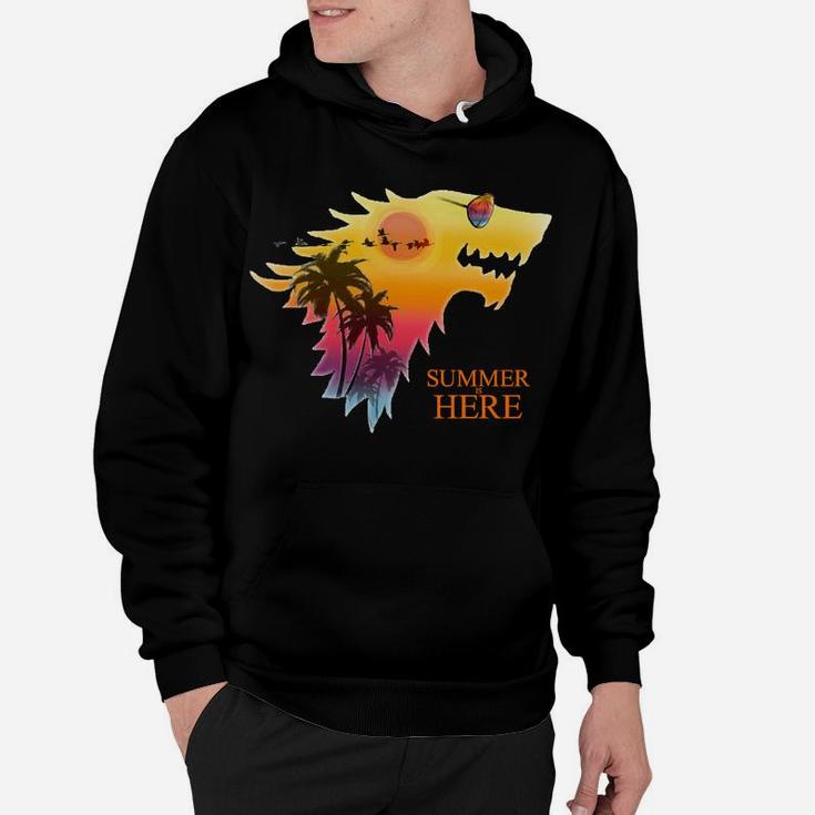 Sommerliches Strand-Sonnenuntergang Hoodie mit Palmen und Drachenmotiv, Cool & Stylisch