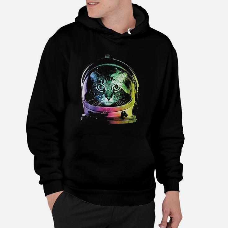 Space Cat Rainbow Astronaut Helmet Galaxy Hoodie