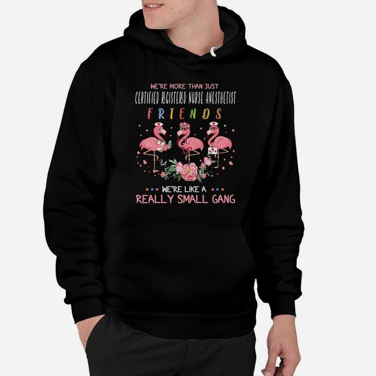 We Are More Than Just Certified Registered Nurse Anesthetist Friends We Are Like A Really Small Gang Flamingo Nursing Job Hoodie