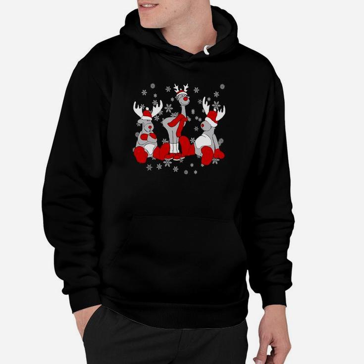 Weihnachtsfreude Hoodie mit Rentieren und Schneemann, Schwarzes Festliches Tee