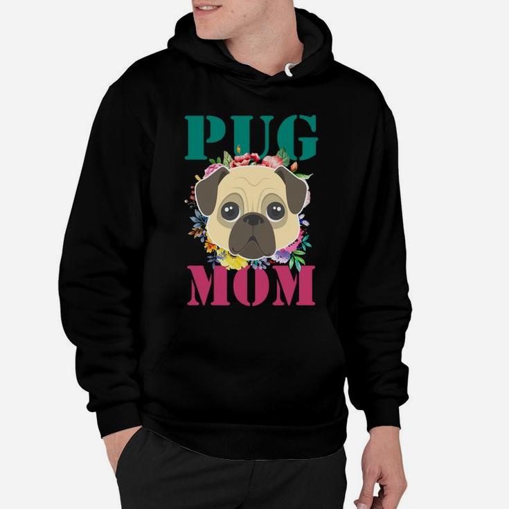 Womens Floral Pug Mom Puppy Pet Lover Hoodie