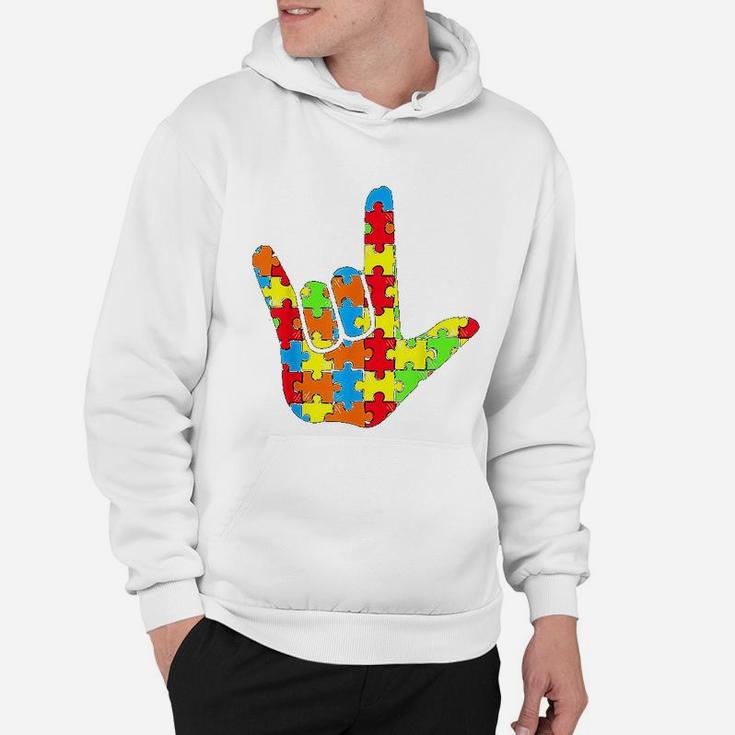 Asl Love Sign Language Autism Gift Awareness Support Hoodie