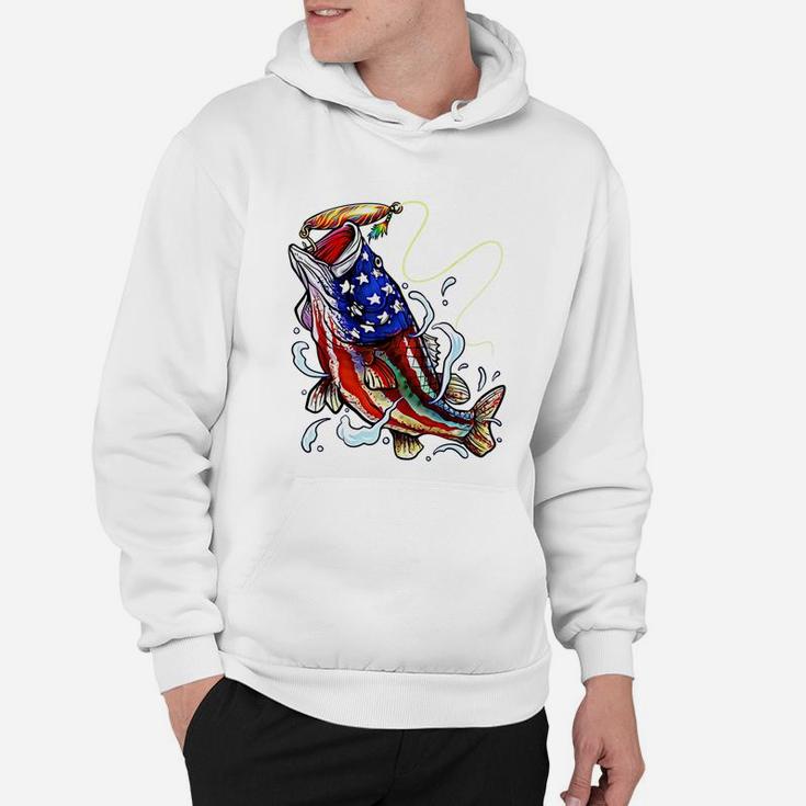Bass Fishing 4th Of July Dad Father s Day American Flag Hoodie