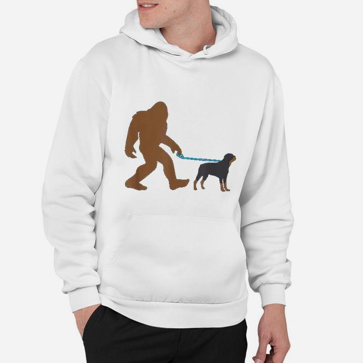 Bigfoot Walking Rottweiler Dog Funny Sasquatch Gift Hoodie