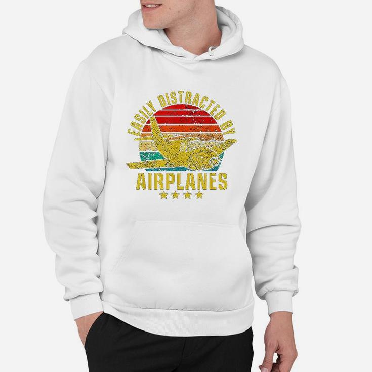 Easily Distracted By Airplanes Funny Vintage Retro Pilot Hoodie