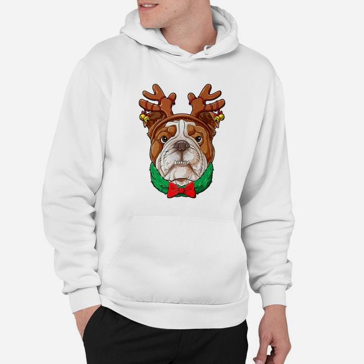 English Bulldog Christmas Shirt Reindeer Antlers Dog Girls Hoodie
