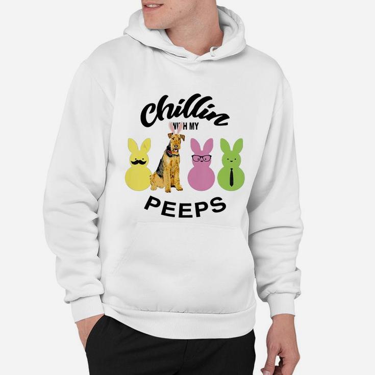 Happy 2021 Easter Bunny Cute Airedale Terrier Chilling With My Peeps Gift For Dog Lovers Hoodie