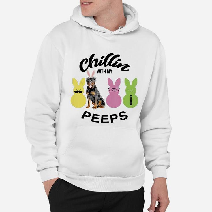 Happy 2021 Easter Bunny Cute Rottweiler Chilling With My Peeps Gift For Dog Lovers Hoodie
