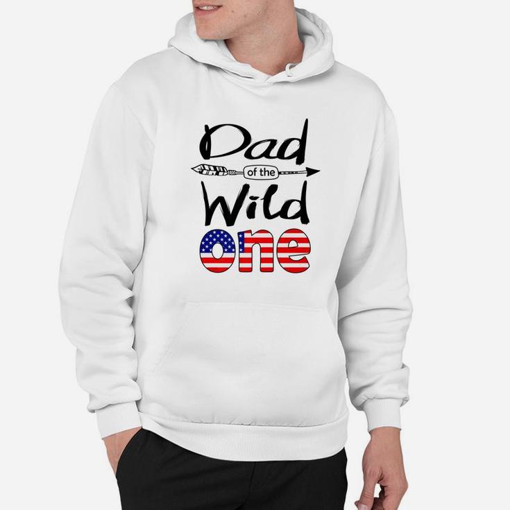 Mens White American Dad Of The Wild One Birthday America Flag Premium Hoodie