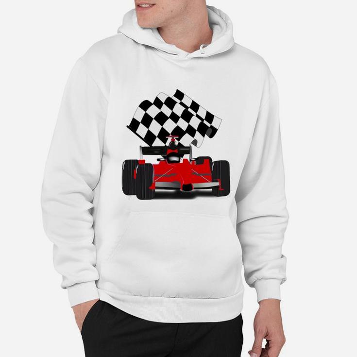 Red Race Car With Checkered Flag Hoodie