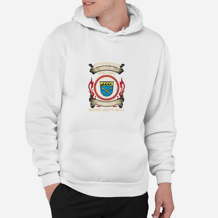 Vintage Wappen & Flammen Hoodie für Herren, Retro-Design Weiß