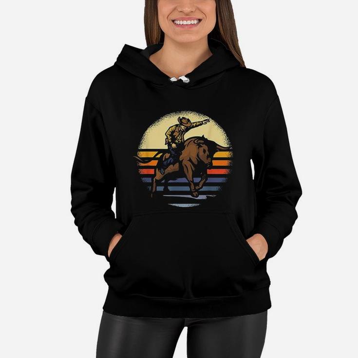 Bull Riding Rodeo Rider Cowboy Western Vintage Retro Gift Women Hoodie