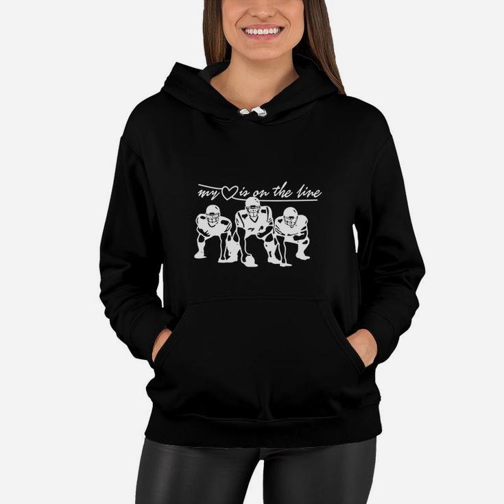 Football Mom My Heart Is On The Line Offensive Lineman Women Hoodie